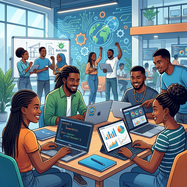 Students learning tech skills at NBI Institute